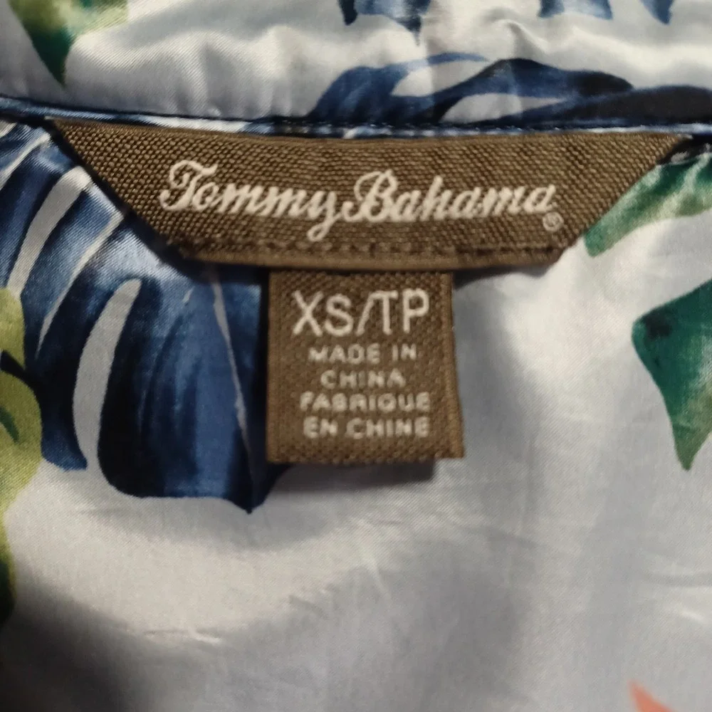Tommy Bahama‎ Womens XS Navy Blue Fleece Snap Mock Neck Tropical Floral Pullover